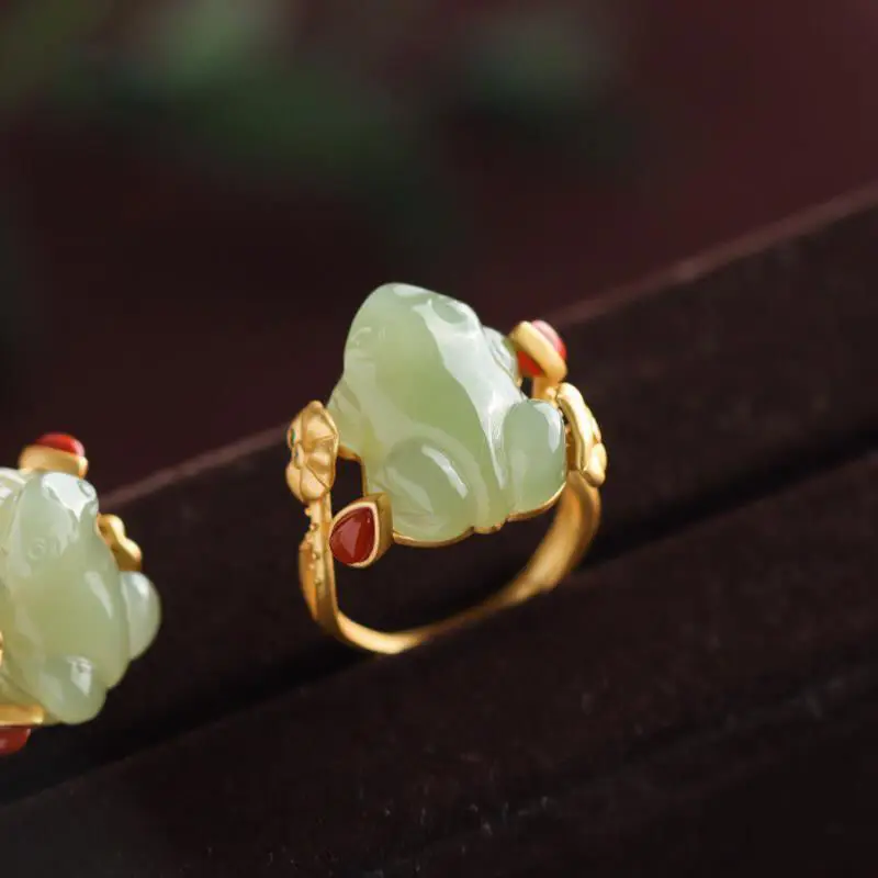 Trend Women Fashion - Anelli di rana di giada verde