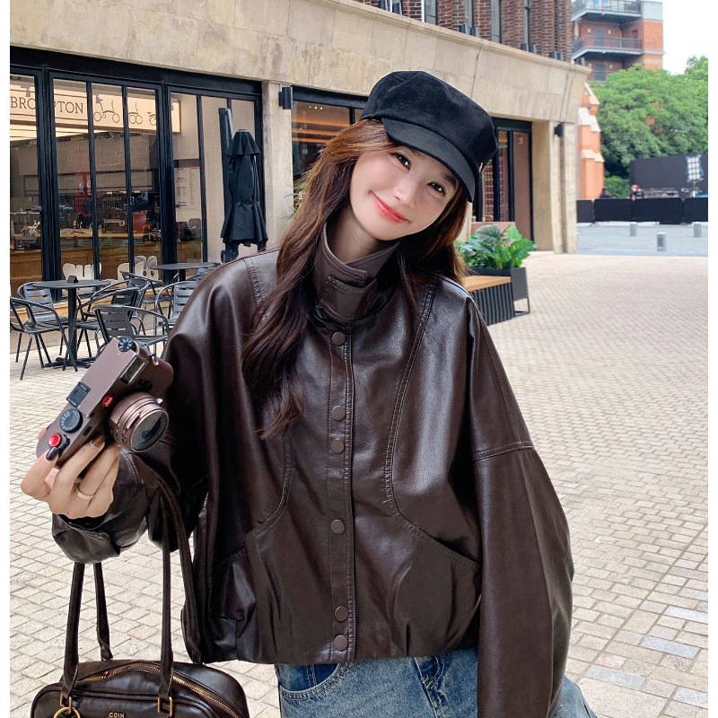 Women'S Fashion Bomber Jacket - Giacche in Pelle Vintage per Donne,