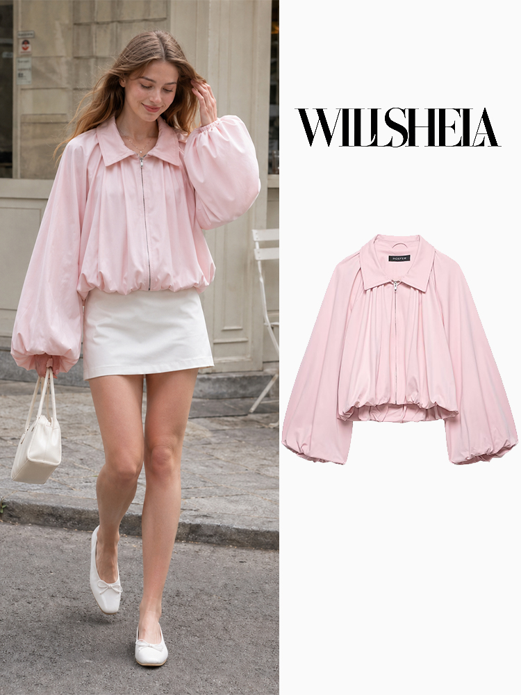 Women'S Fashion Bomber Jacket - Willshela Giacche bomber plissettate larghe con