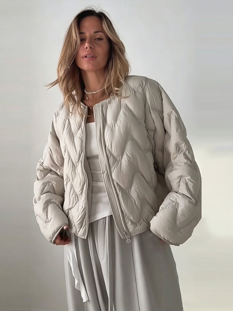 Women'S Fashion Quilted Jacket - Giacca trapuntata a onde con collo