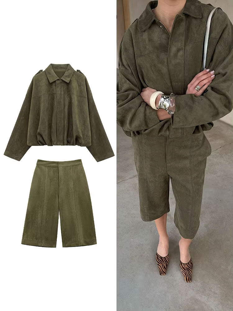 Women'S Fashion Bomber Jacket - HH Pantaloncini con trama in pelle