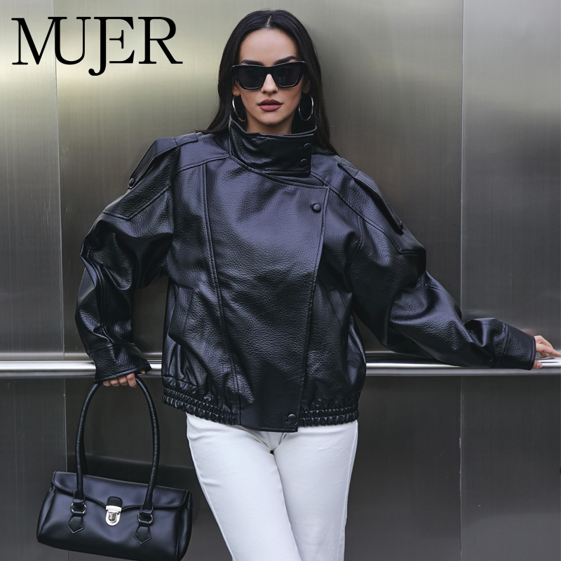 Women'S Fashion Bomber Jacket - MUJER Giacca da donna in ecopelle