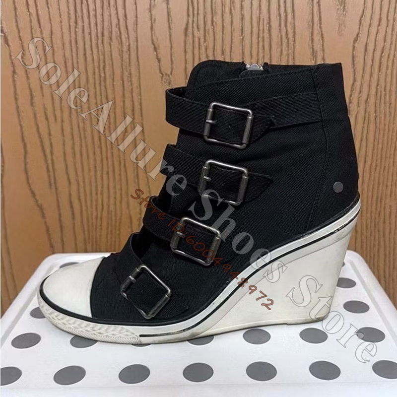 Women'S Fashion Hats - Sneakers con zeppa alta e fibbia